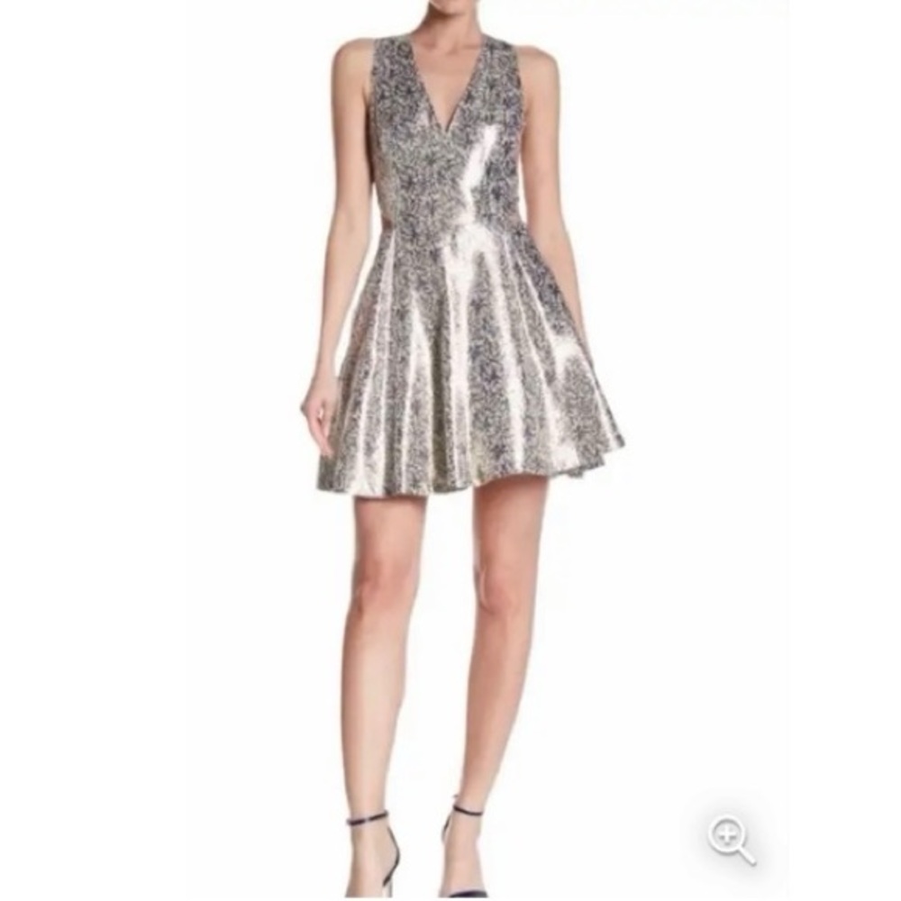 Alice+Olivia Varita Metallic Side Cut-Out Fit and Flare Dress